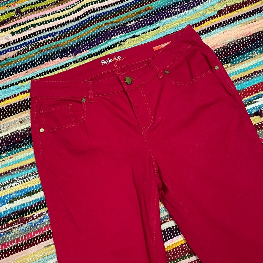 Style & Co Red Curvy Straight Leg Jeans-#2020